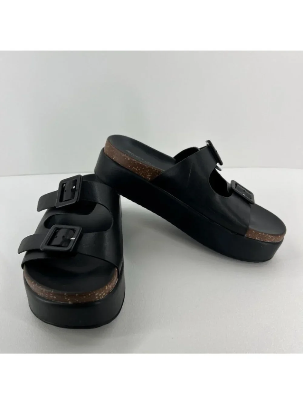 Project Cloud Platform Slide Sandals Womens 8.5 Memory Foam Wedge Leather Black